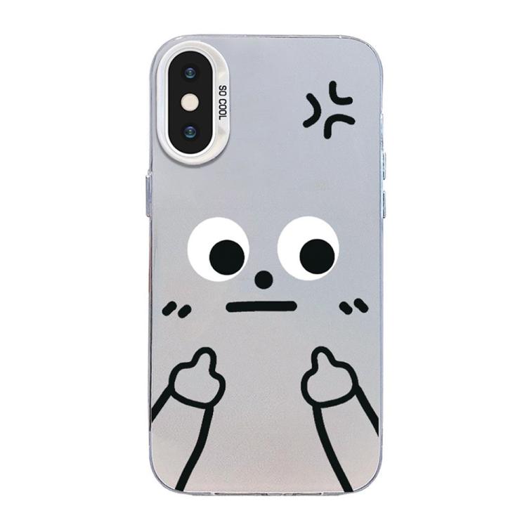 For iPhone XS Max Little Man Gestures Colored Silver Frosted PC Hybrid TPU Phone Case