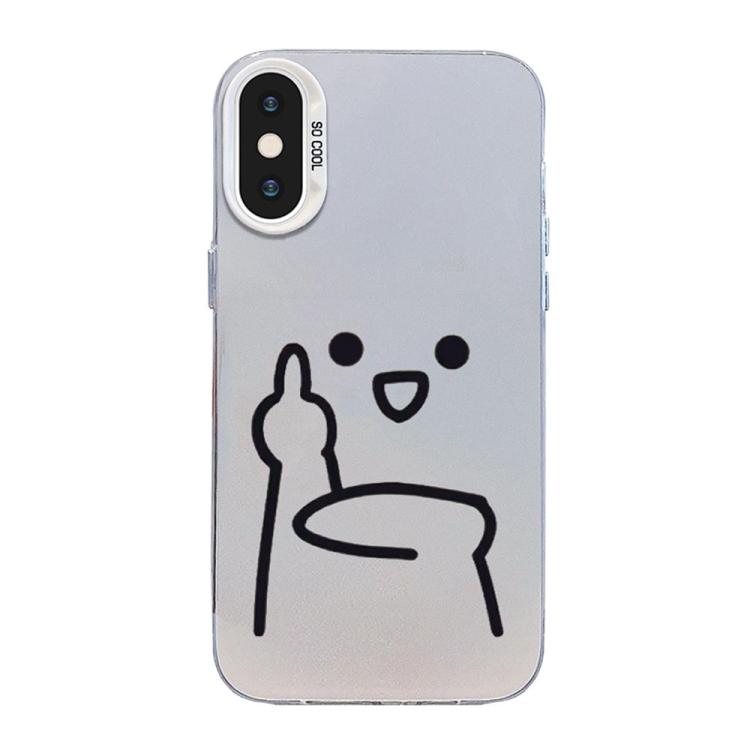 For iPhone XS Max Little Man Gestures Colored Silver Frosted PC Hybrid TPU Phone Case