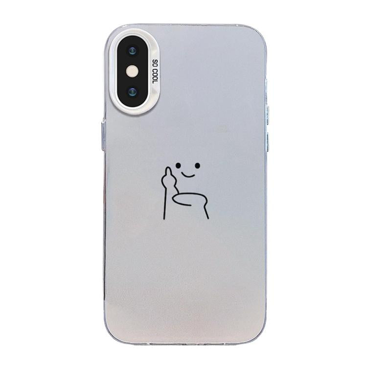 For iPhone XS Max Little Man Gestures Colored Silver Frosted PC Hybrid TPU Phone Case