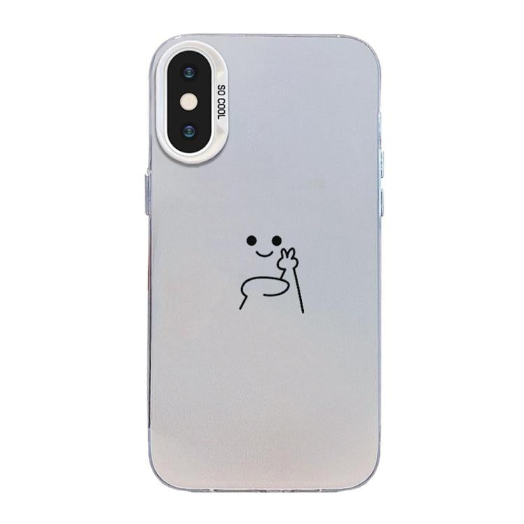 For iPhone XS Max Little Man Gestures Colored Silver Frosted PC Hybrid TPU Phone Case