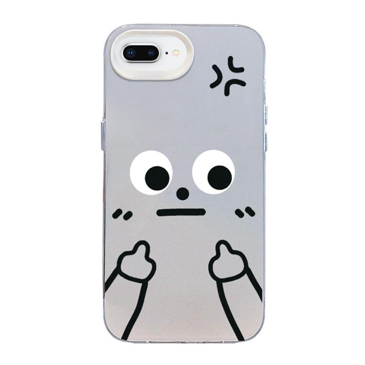 For iPhone 8 Plus / 7 Plus Little Man Gestures Colored Silver Frosted PC Hybrid TPU Phone Case
