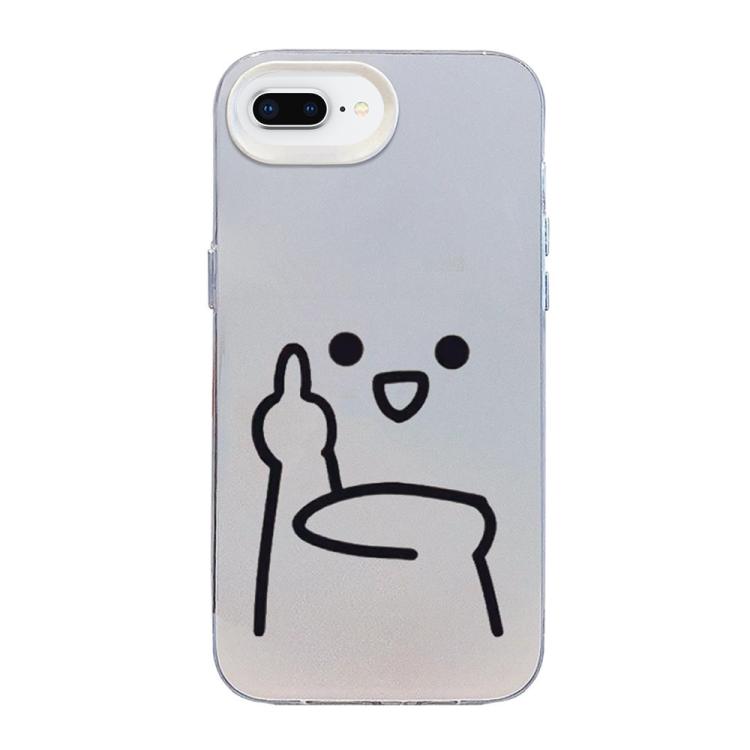 For iPhone 8 Plus / 7 Plus Little Man Gestures Colored Silver Frosted PC Hybrid TPU Phone Case