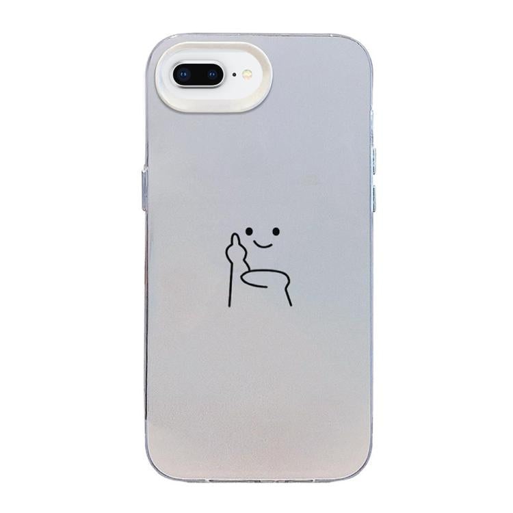 For iPhone 8 Plus / 7 Plus Little Man Gestures Colored Silver Frosted PC Hybrid TPU Phone Case