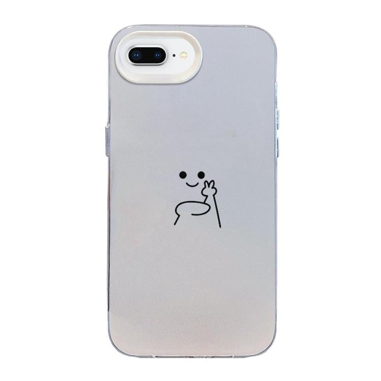For iPhone 8 Plus / 7 Plus Little Man Gestures Colored Silver Frosted PC Hybrid TPU Phone Case