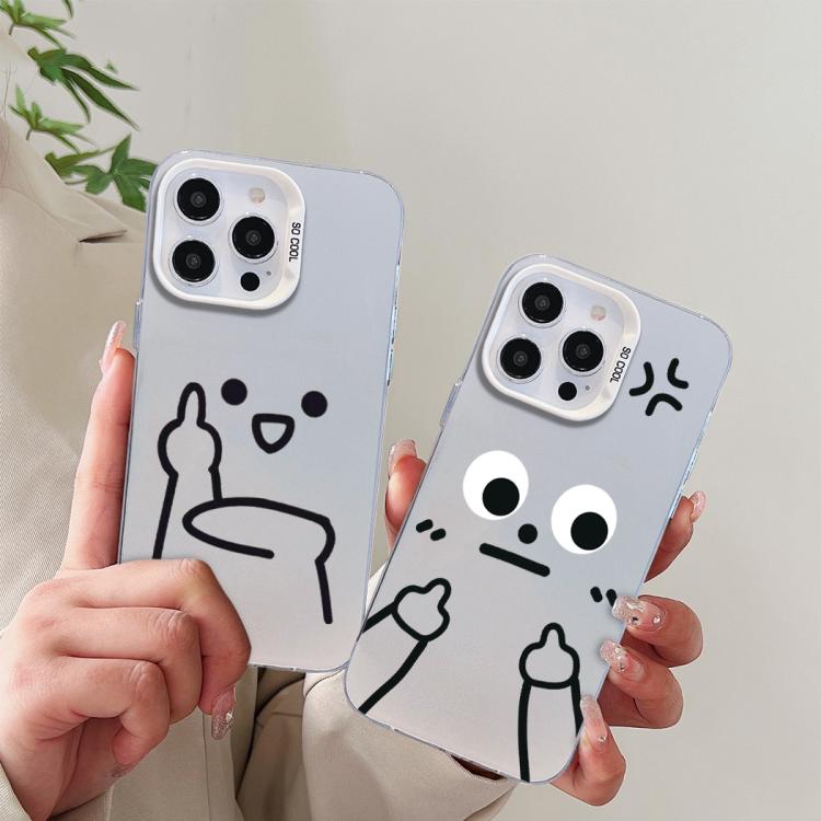 For iPhone 13 Little Man Gestures Colored Silver Frosted PC Hybrid TPU Phone Case
