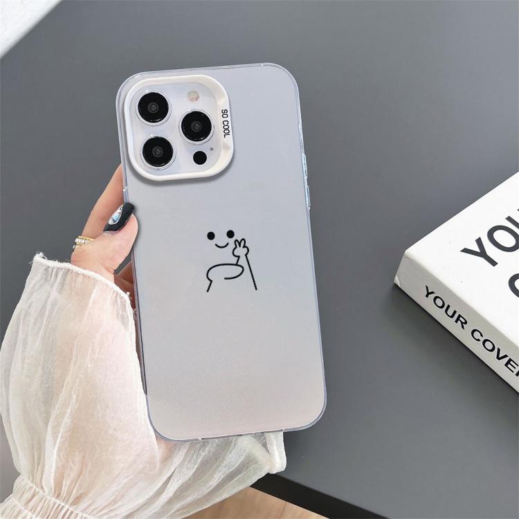 For iPhone 13 Little Man Gestures Colored Silver Frosted PC Hybrid TPU Phone Case