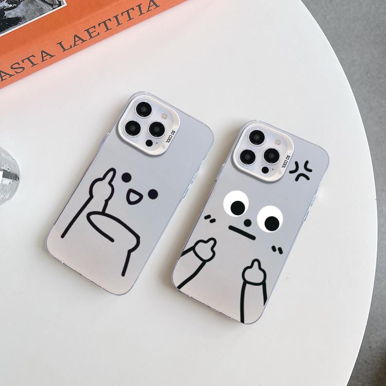 For iPhone 15 Pro Little Man Gestures Colored Silver Frosted PC Hybrid TPU Phone Case