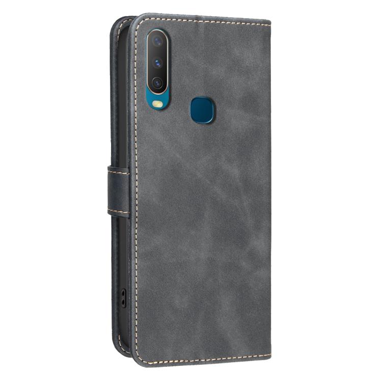 For vivo Y11 / Y15 / Y12 / Y17 Solid Color Calfskin Texture RFID Vegan Leather Phone Case
