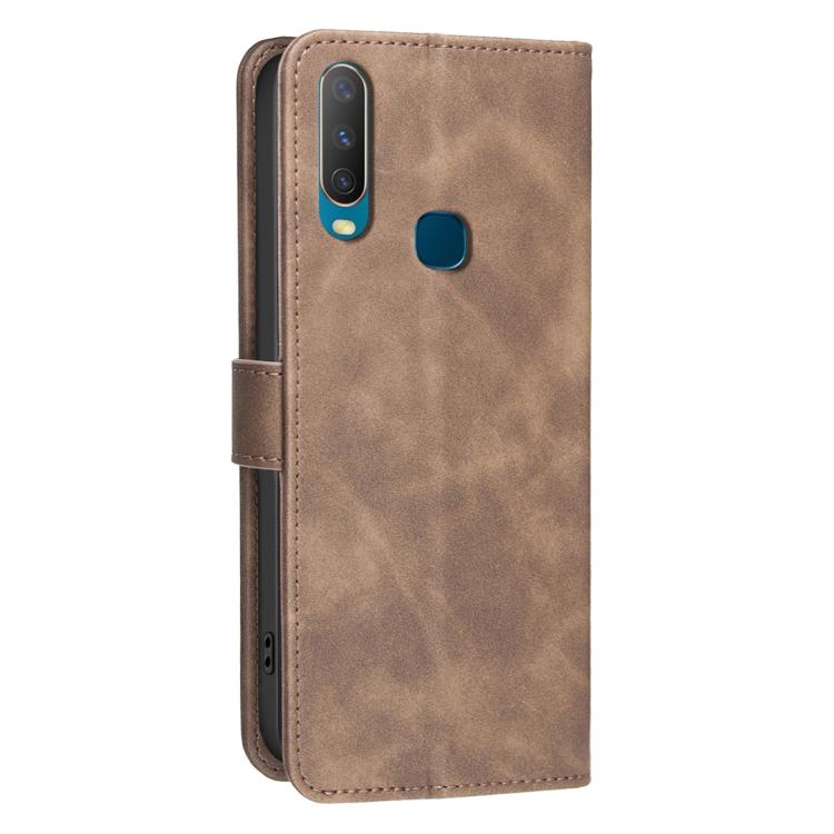 For vivo Y11 / Y15 / Y12 / Y17 Solid Color Calfskin Texture RFID Vegan Leather Phone Case