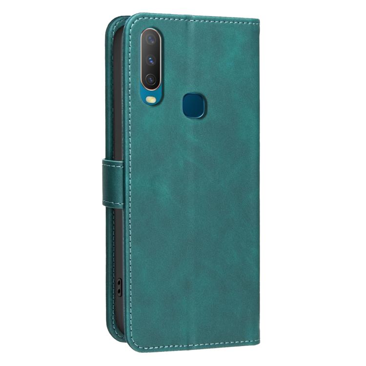 For vivo Y11 / Y15 / Y12 / Y17 Solid Color Calfskin Texture RFID Vegan Leather Phone Case
