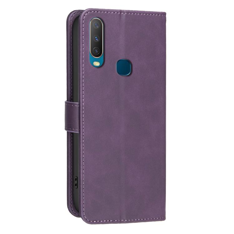 For vivo Y11 / Y15 / Y12 / Y17 Solid Color Calfskin Texture RFID Vegan Leather Phone Case