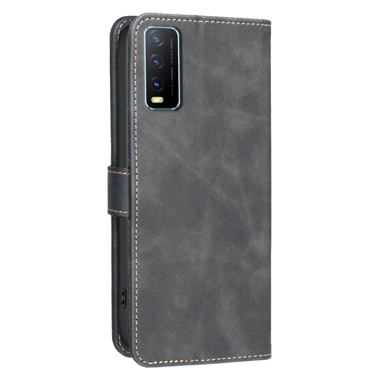For vivo Y20 Solid Color Calfskin Texture RFID Vegan Leather Phone Case