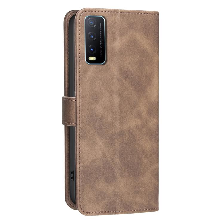 For vivo Y20 Solid Color Calfskin Texture RFID Vegan Leather Phone Case
