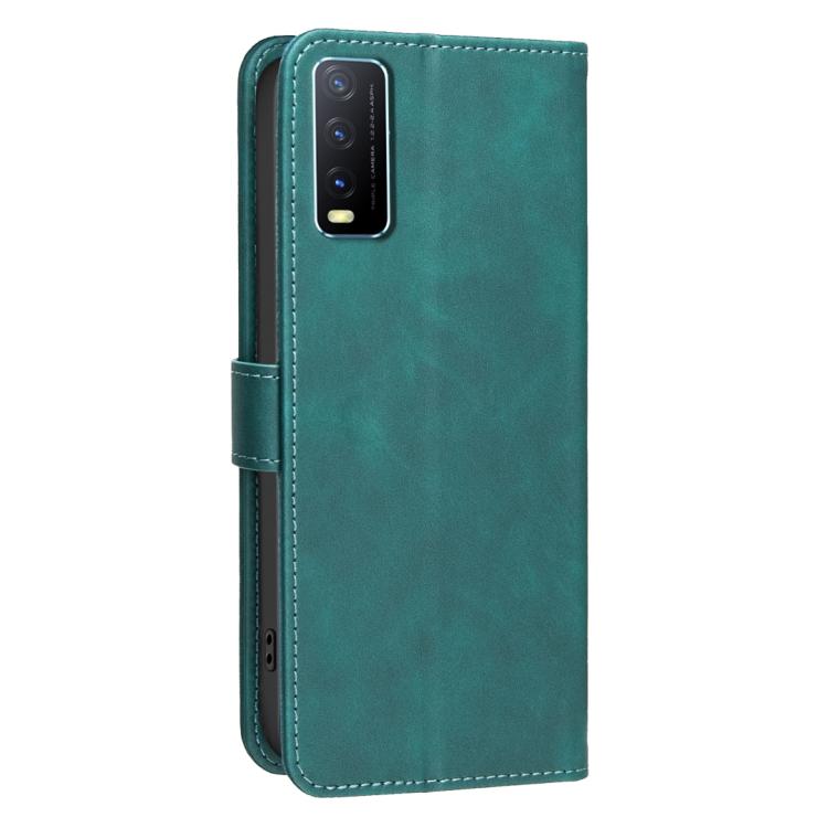 For vivo Y20 Solid Color Calfskin Texture RFID Vegan Leather Phone Case