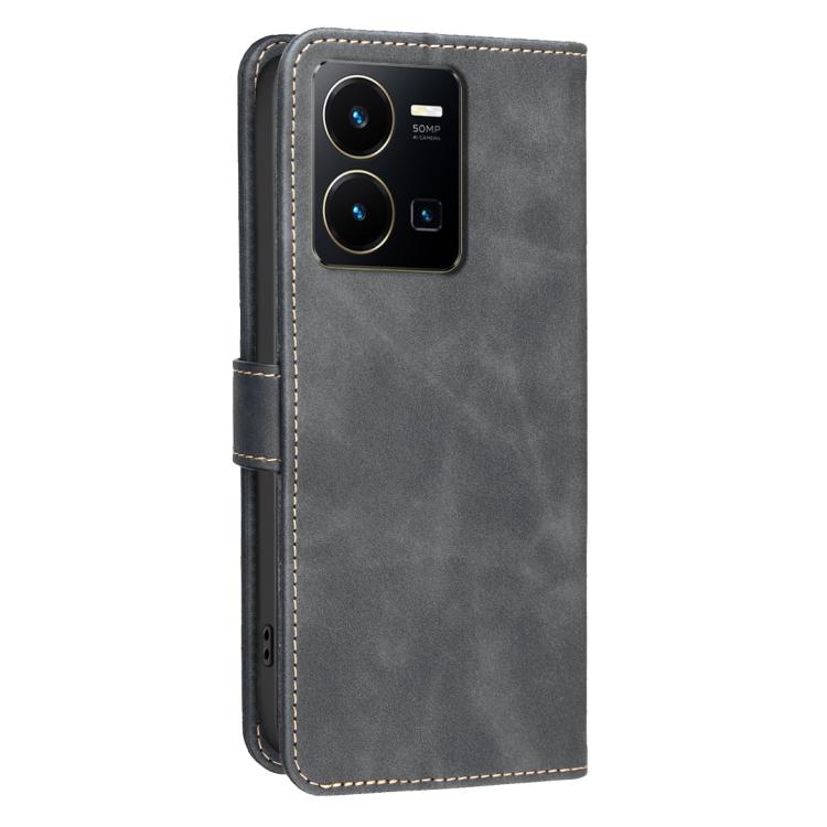 For vivo Y35 4G 2022 / Y22s Solid Color Calfskin Texture RFID Vegan Leather Phone Case
