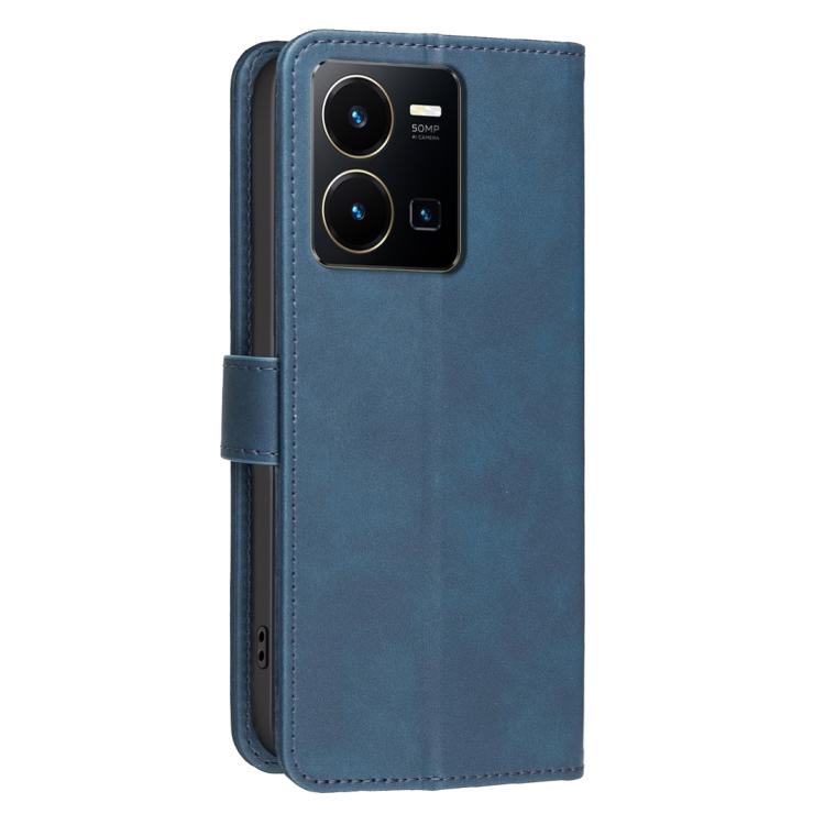 For vivo Y35 4G 2022 / Y22s Solid Color Calfskin Texture RFID Vegan Leather Phone Case