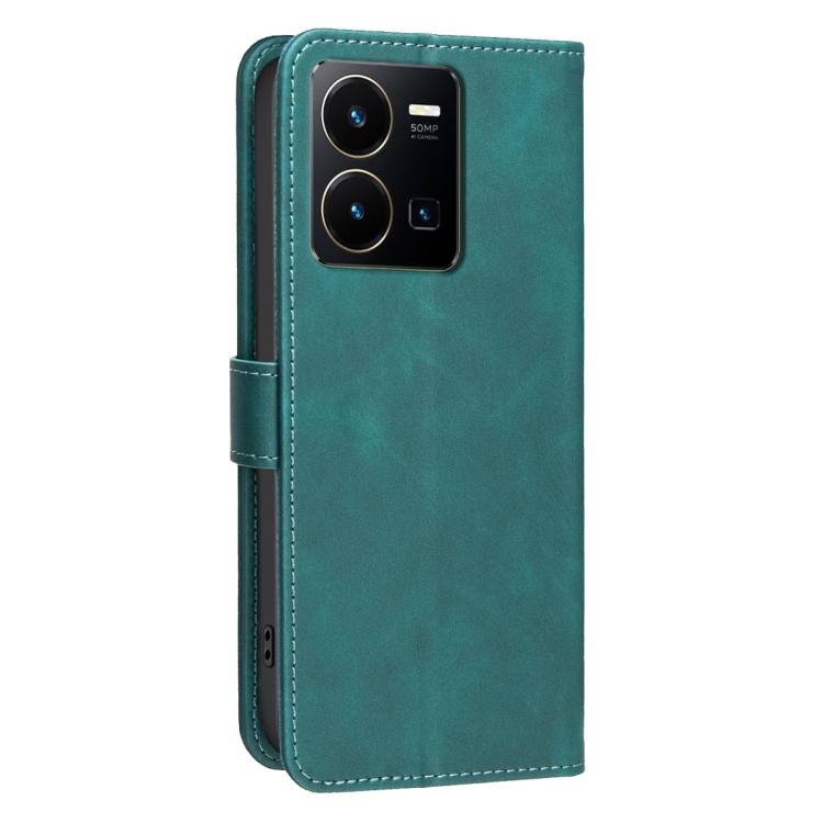 For vivo Y35 4G 2022 / Y22s Solid Color Calfskin Texture RFID Vegan Leather Phone Case