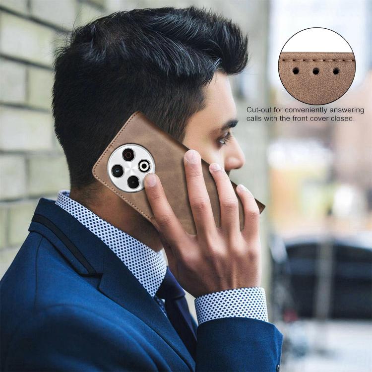 For Tecno Spark 30 Pro 4G Solid Color Calfskin Texture RFID Vegan Leather Phone Case