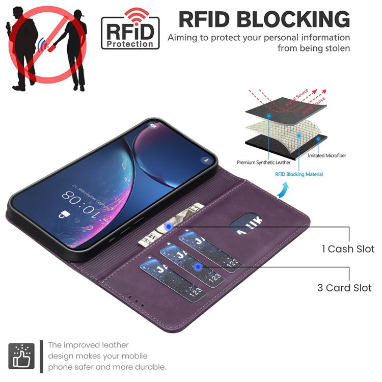 For Xiaomi Poco C55 / Redmi 12C Solid Color Calfskin Texture RFID Vegan Leather Phone Case