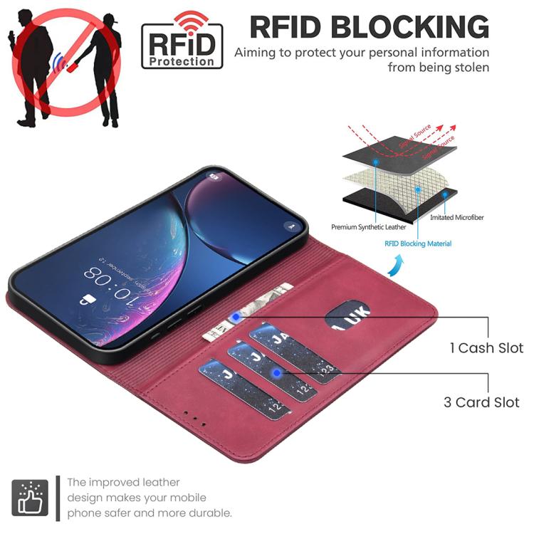For Xiaomi Poco C55 / Redmi 12C Solid Color Calfskin Texture RFID Vegan Leather Phone Case