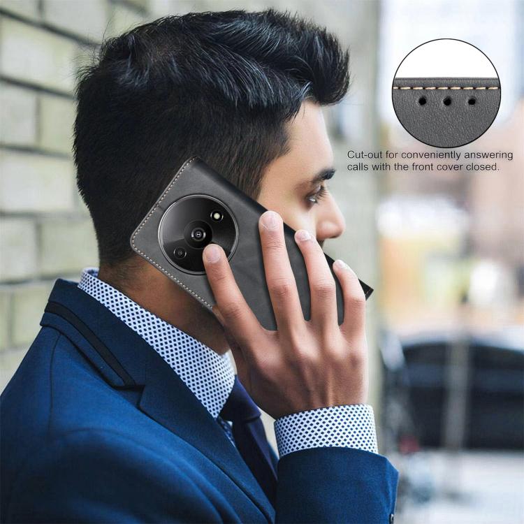 For Redmi A3 Solid Color Calfskin Texture RFID Vegan Leather Phone Case