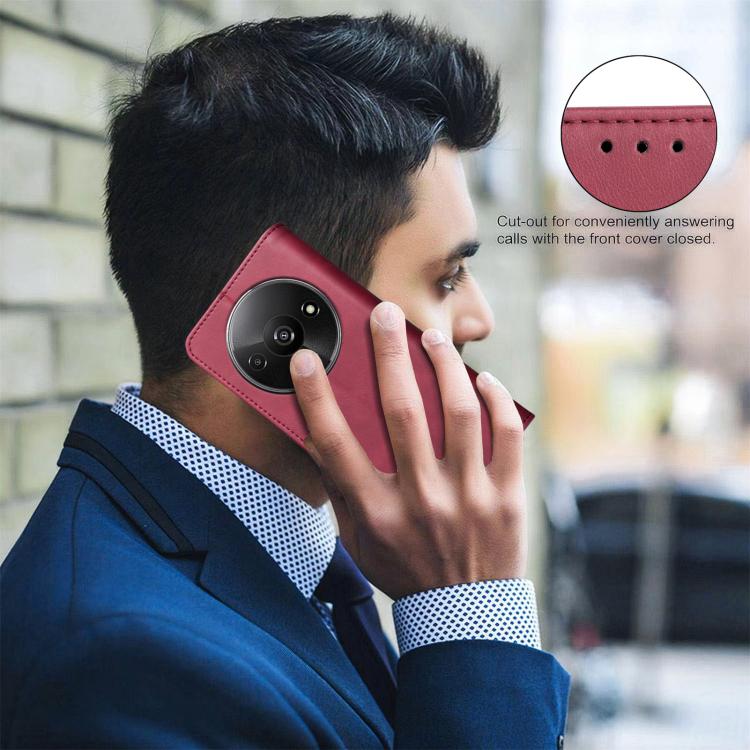 For Redmi A3 Solid Color Calfskin Texture RFID Vegan Leather Phone Case