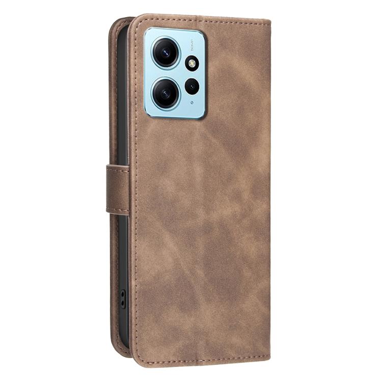 For Redmi Note 12 4G Global Solid Color Calfskin Texture RFID Vegan Leather Phone Case