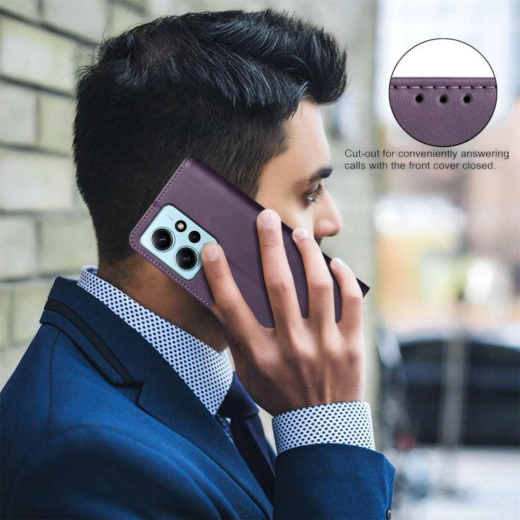 For Redmi Note 12 4G Global Solid Color Calfskin Texture RFID Vegan Leather Phone Case