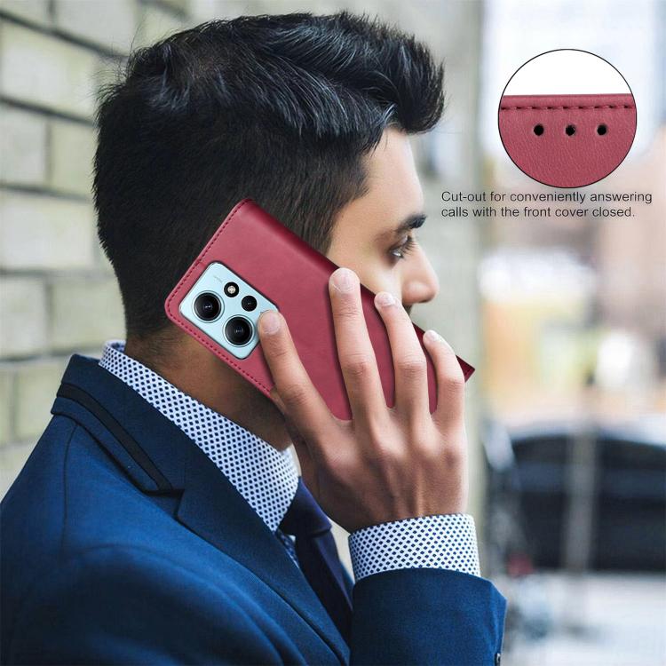 For Redmi Note 12 4G Global Solid Color Calfskin Texture RFID Vegan Leather Phone Case