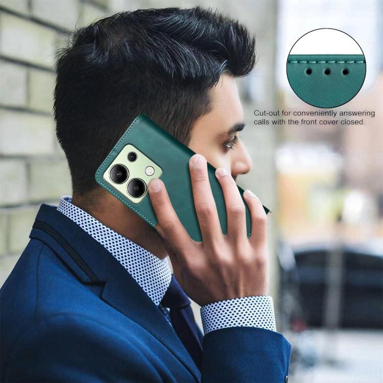 For Redmi Note 13 4G Global Solid Color Calfskin Texture RFID Vegan Leather Phone Case