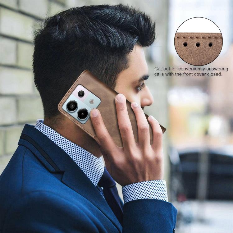 For Redmi Note 13 Pro 5G Solid Color Calfskin Texture RFID Vegan Leather Phone Case
