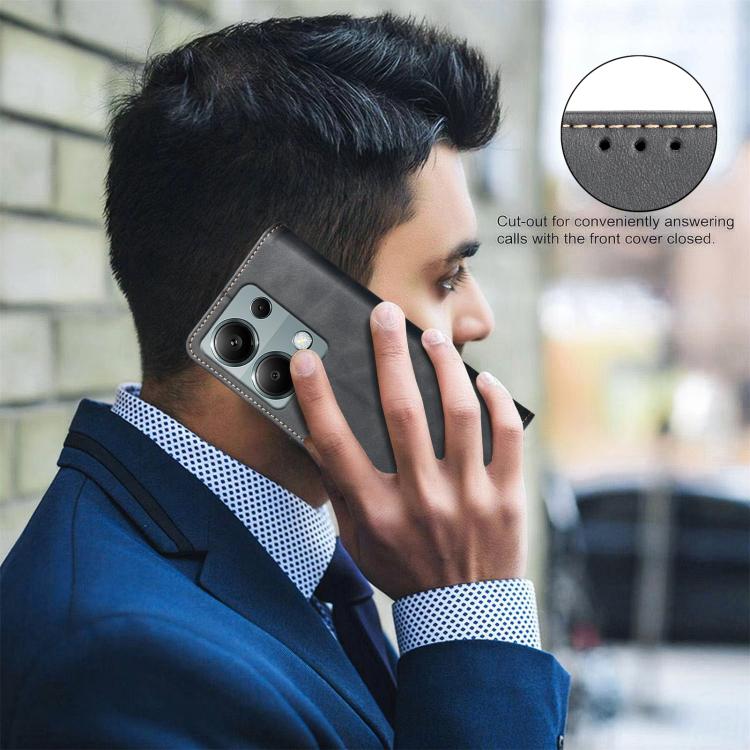 For Redmi Note 13 Pro 4G Solid Color Calfskin Texture RFID Vegan Leather Phone Case