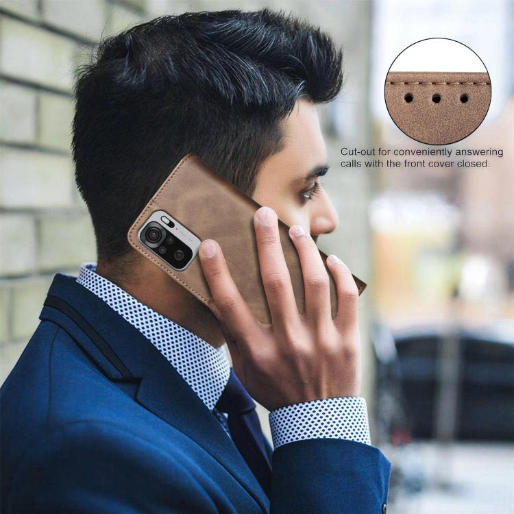 For Redmi Note 10 4G / Note 10S Solid Color Calfskin Texture RFID Vegan Leather Phone Case