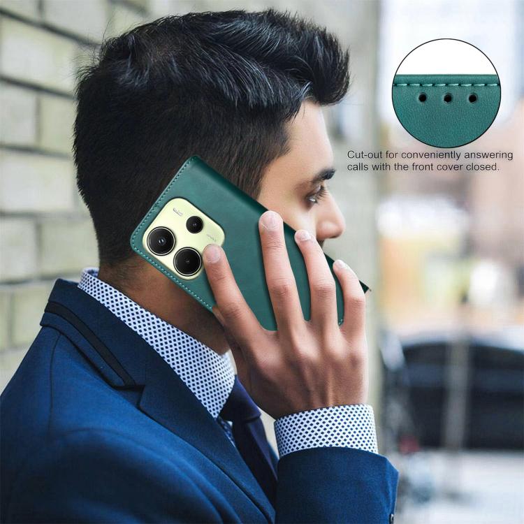 For Redmi Note 14 4G 164.84mm Solid Color Calfskin Texture RFID Vegan Leather Phone Case