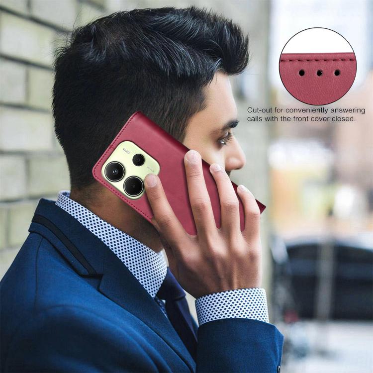 For Redmi Note 14 4G 164.84mm Solid Color Calfskin Texture RFID Vegan Leather Phone Case