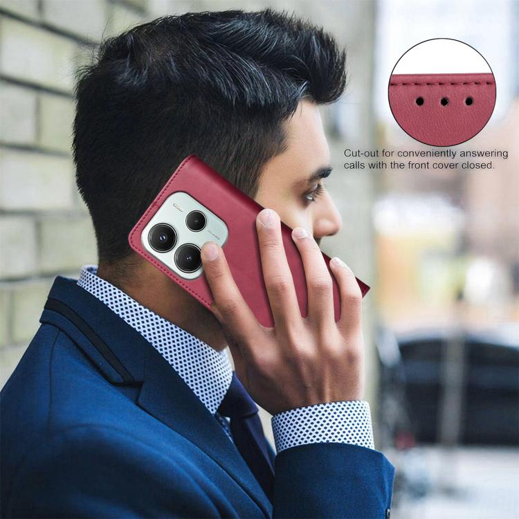 For Redmi Note 14 5G / Poco M7 Pro 5G Solid Color Calfskin Texture RFID Vegan Leather Phone Case