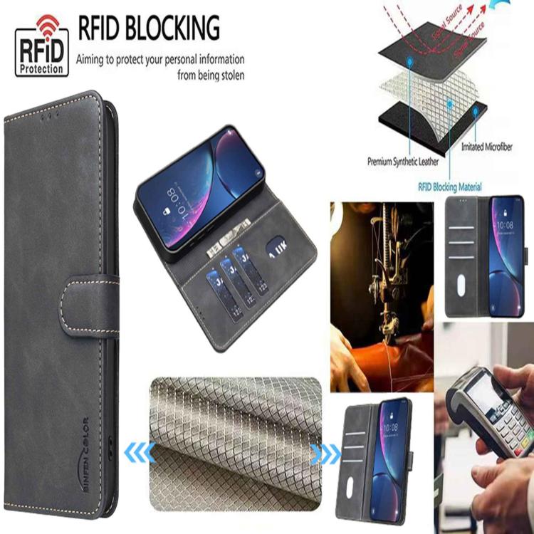 For Redmi 15a 5G Solid Color Calfskin Texture RFID Vegan Leather Phone Case