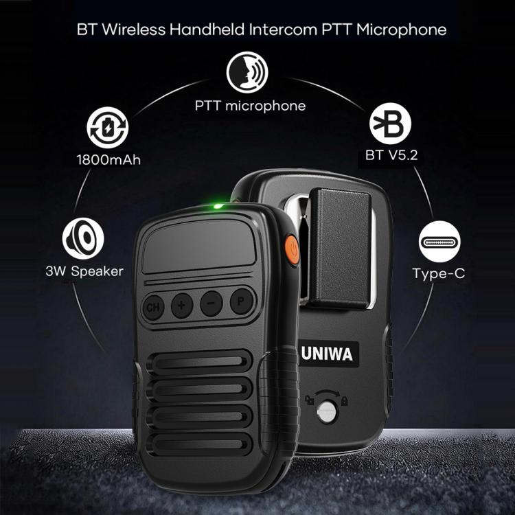 UNIWA BM008 BT5.2 Wireless Handheld Intercom PTT Microphone Walkie Talkie - Black