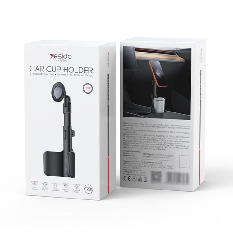 Yesido C230 Card-Embedded Car Water Cup Base Magnetic Phone Holder - Black