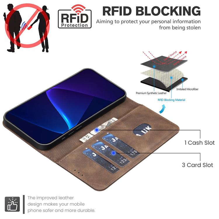 For Google Pixel 8a Solid Color Calfskin Texture RFID Vegan Leather Phone Case