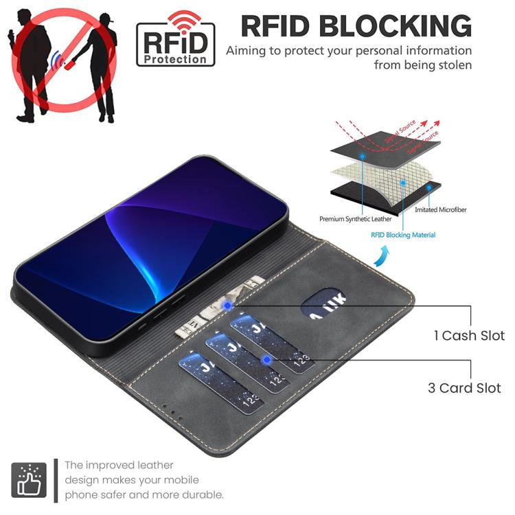 For Google Pixel 9a Solid Color Calfskin Texture RFID Vegan Leather Phone Case