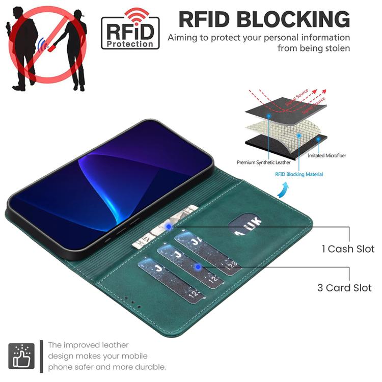 For Google Pixel 9a Solid Color Calfskin Texture RFID Vegan Leather Phone Case