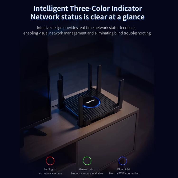 COMFAST CF-WR673BE WiFi 7 Gigabit Dual-Band 2700M Gaming Wireless Router, Plug:EU Plug - Black