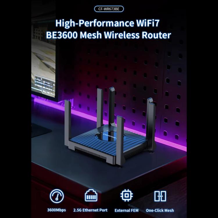 COMFAST CF-WR673BE WiFi 7 Gigabit Dual-Band 2700M Gaming Wireless Router, Plug:AU Plug - Black