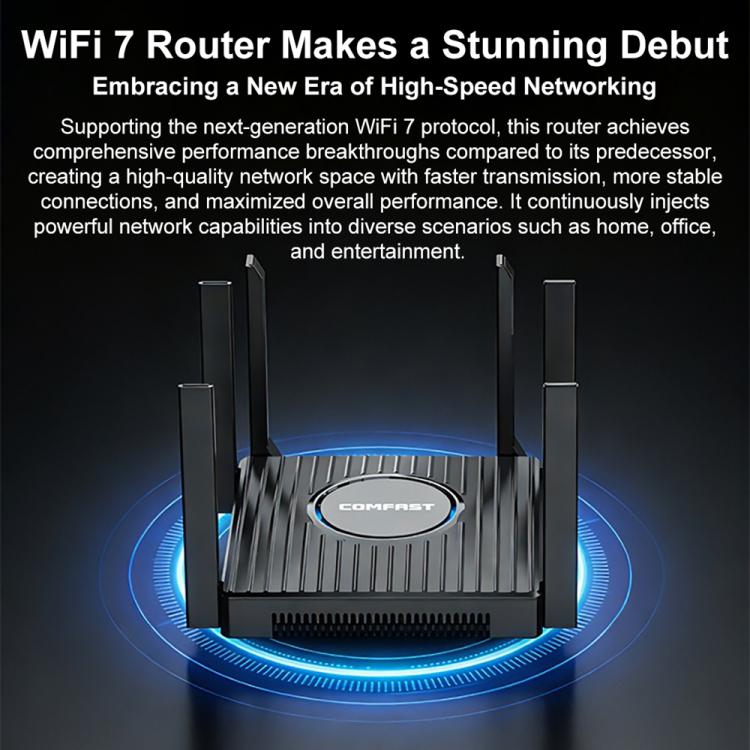 COMFAST CF-WR673BE WiFi 7 Gigabit Dual-Band 2700M Gaming Wireless Router, Plug:US Plug - Black