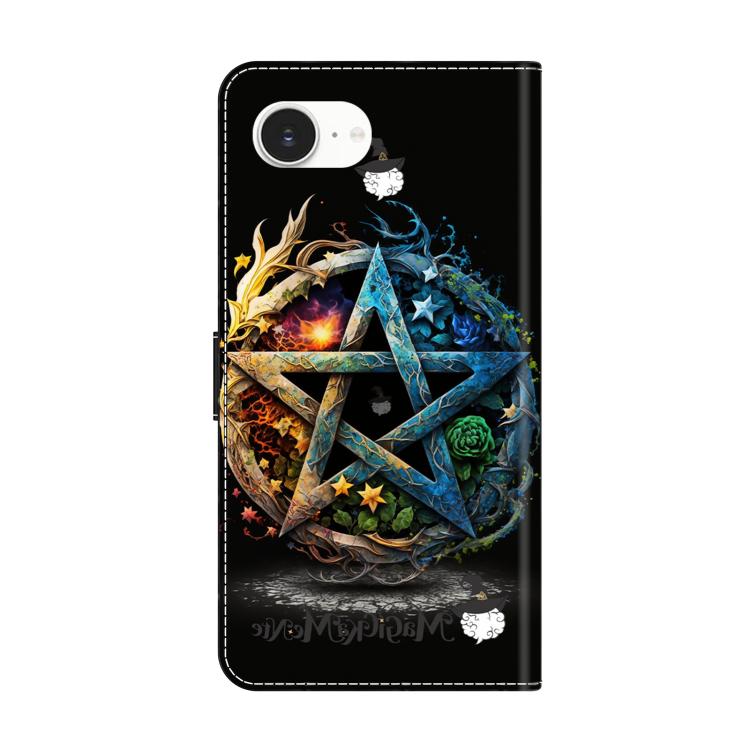For iPhone 17e / 16e Crystal-Like Painted Vegan Leather Phone Case - Pentagram