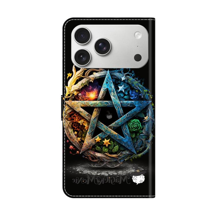 For iPhone 17 Pro Max Crystal-Like Painted Vegan Leather Phone Case - Pentagram