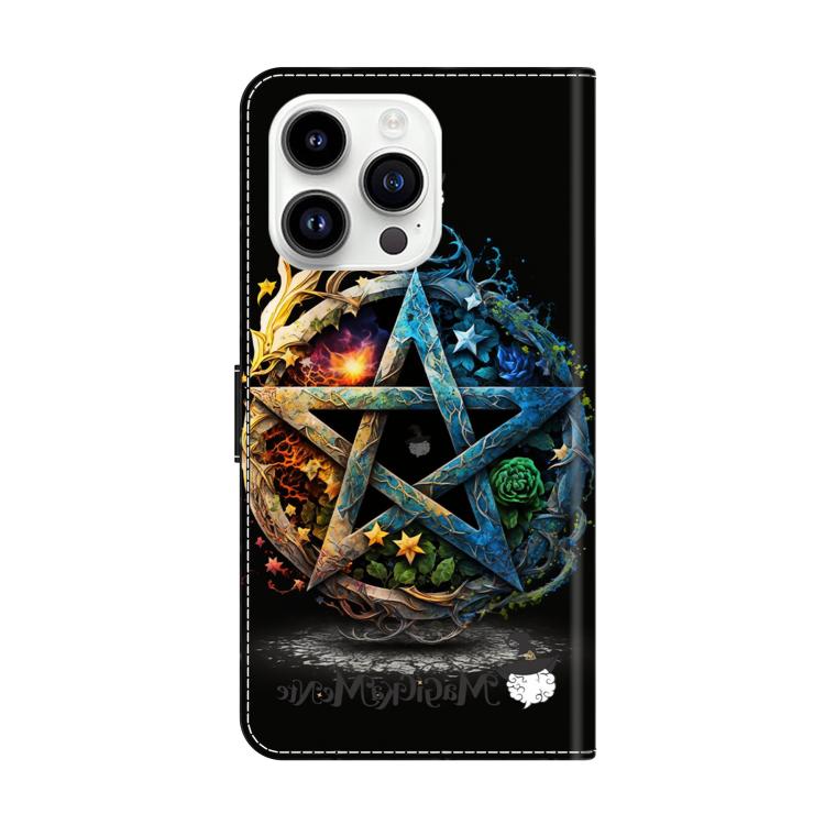 For iPhone 16 Pro Max Crystal-Like Painted Vegan Leather Phone Case - Pentagram