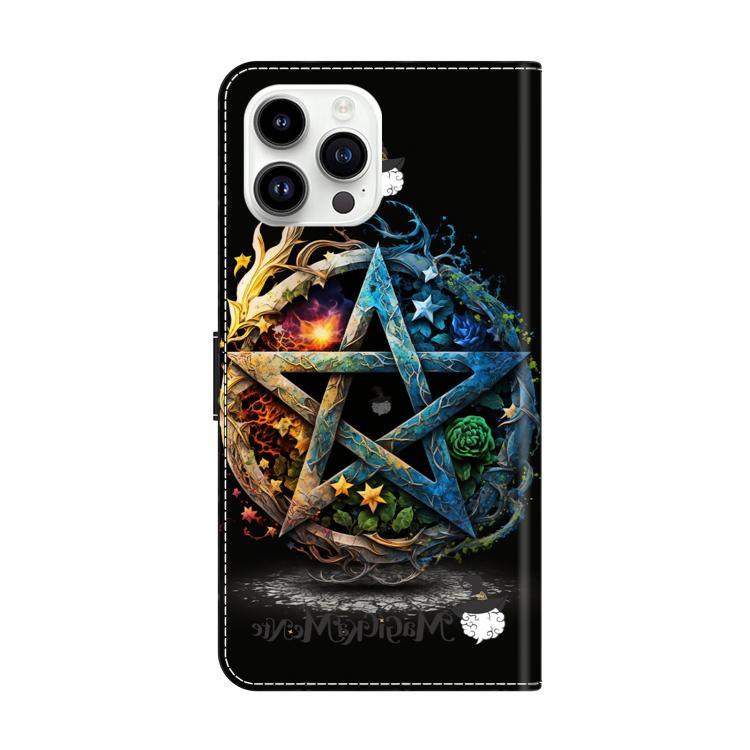 For iPhone 15 Pro Crystal-Like Painted Vegan Leather Phone Case - Pentagram