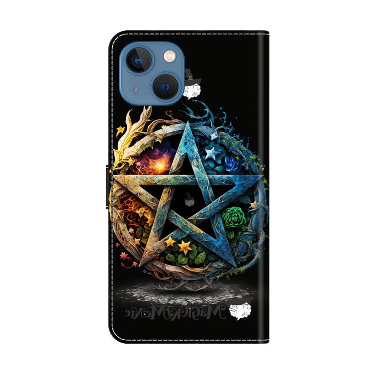 For iPhone 14 / 13 Crystal-Like Painted Vegan Leather Phone Case - Pentagram
